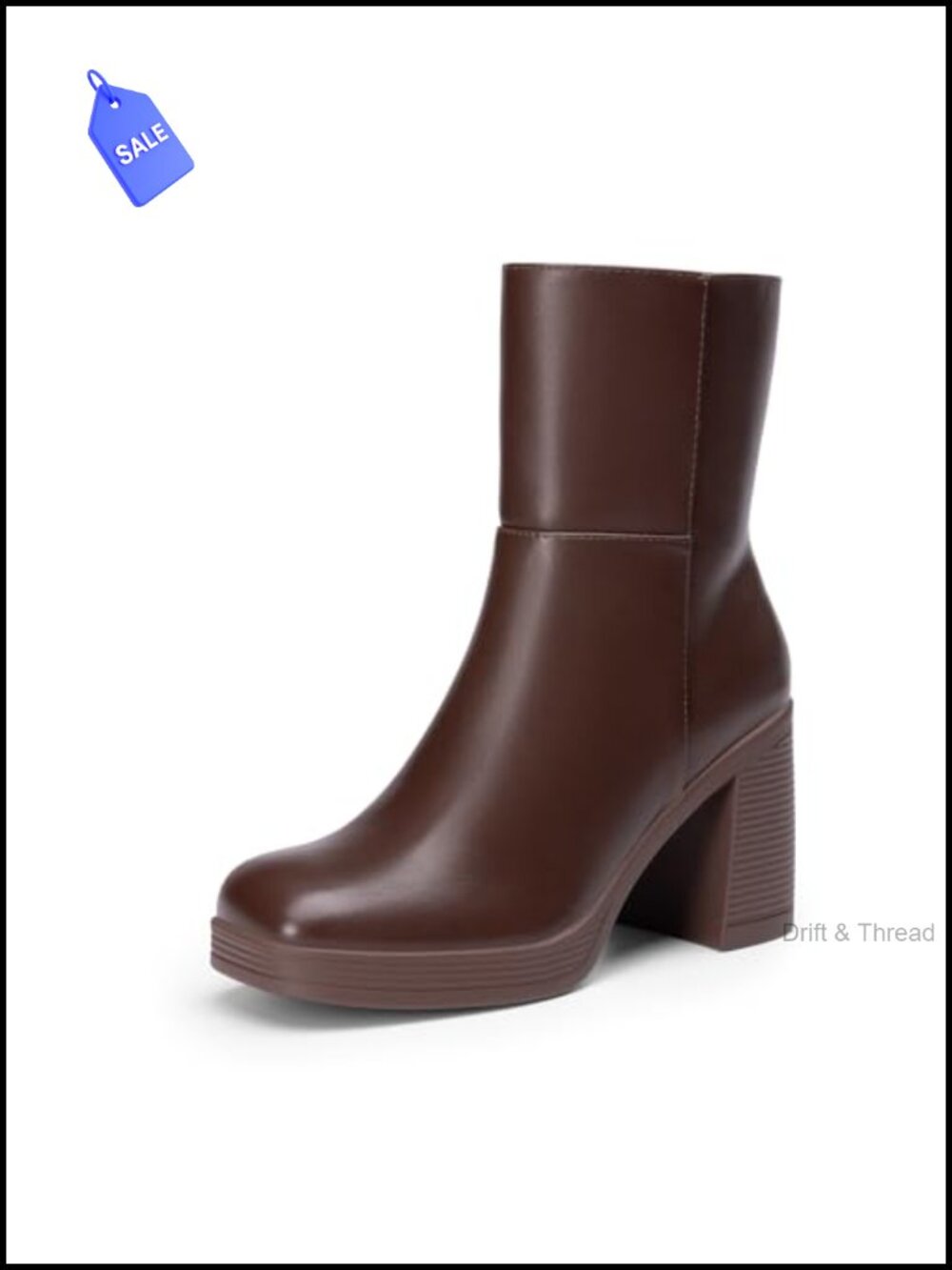 Women's Platform Gogo Ankle Boots Chunky Heel Square Toe Faux Leather